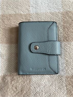 BOSTANTEN Pebbled Leather Snap Wallet in Light Blue 4.75x4 inches